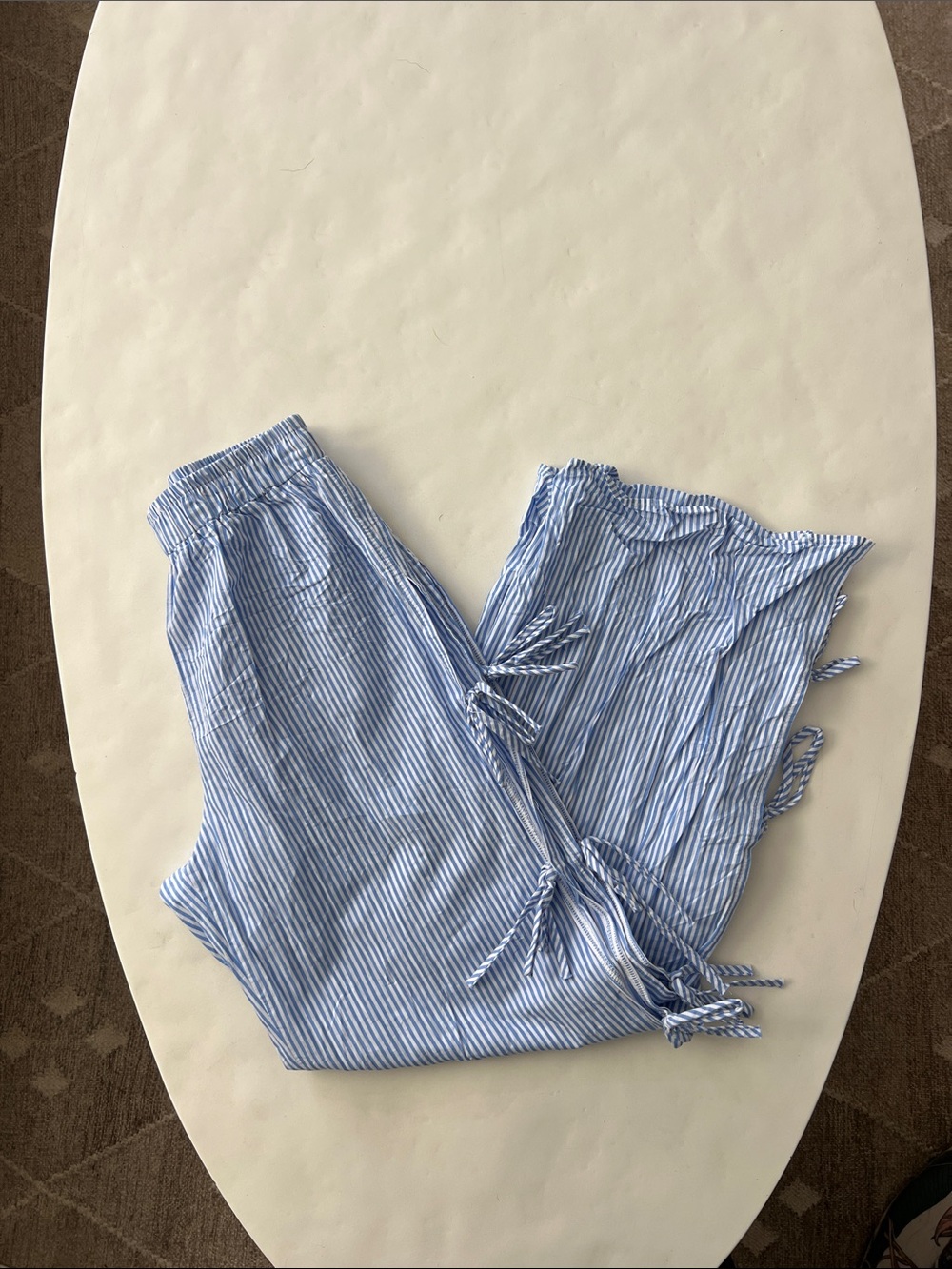 Lisa Says Gah Evelyn Pants Blue White Stripe Bows Lightweight Cotton S $230 - Picture 5 of 8